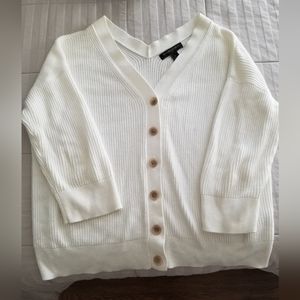Banana Republic Cropped White Button Up Cotton Sweater